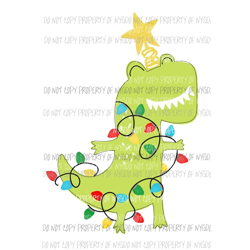 Dinosaur child wrapped in Christmas lights star Christmas Sublimation transfers Heat Transfer