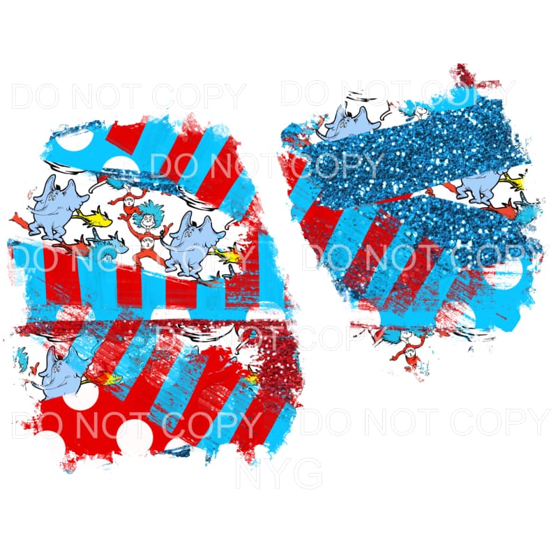 Dr Seuss Red Blue Stripes Sheet #1 Sublimation transfers -