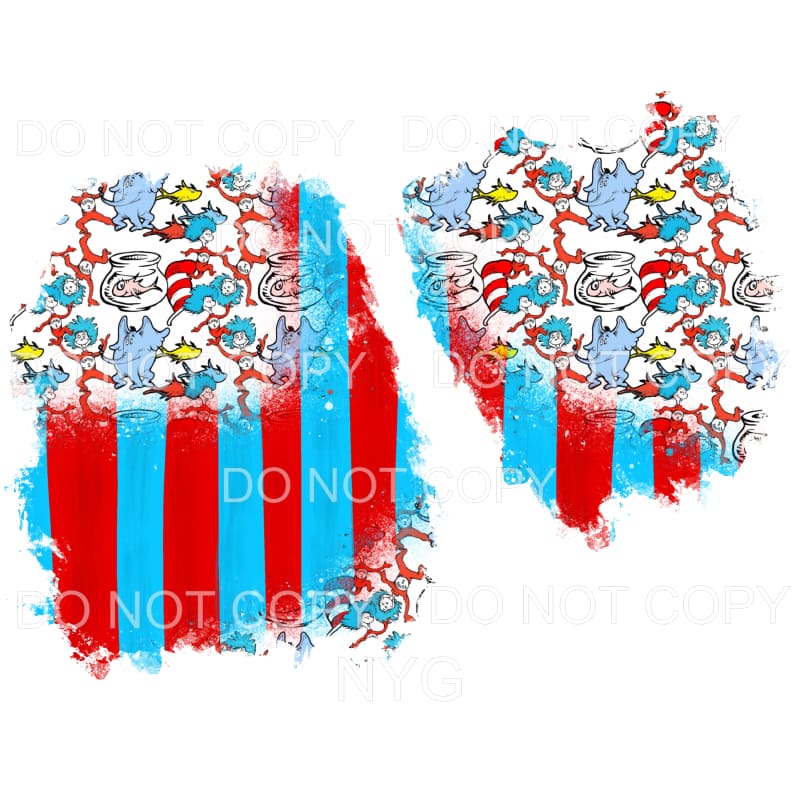 Dr Seuss Red Blue Stripes Sheet #2 Sublimation transfers -