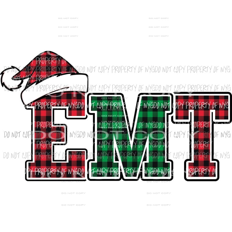 EMT buffalo plaid santa hat medical Sublimation transfers Heat Transfer