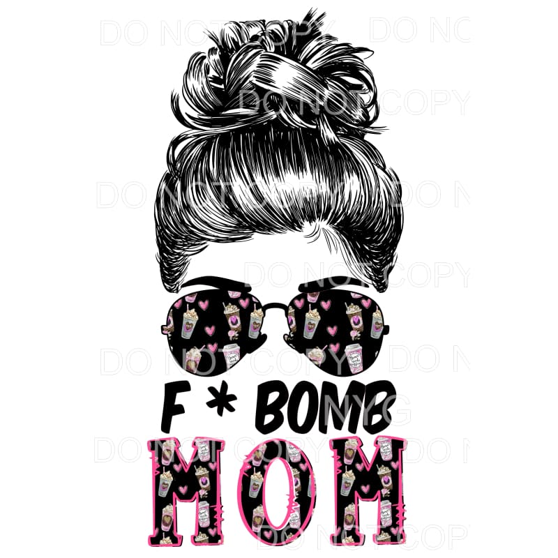 F Bomb Mom Messy Bun Coffee Leopard Pink Hearts #345