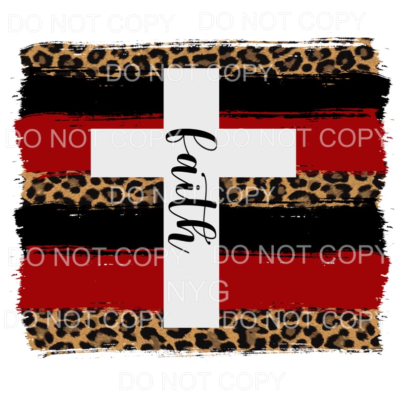 Faith Cross Leopard Red Black Brushstrokes Sublimation