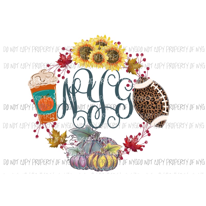 Fall monogram football sunflowers pumpkin spice Sublimation transfers Heat Transfer