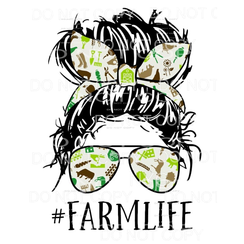 Farm Life Messy Bun Aviator Glasses Sublimation transfers -