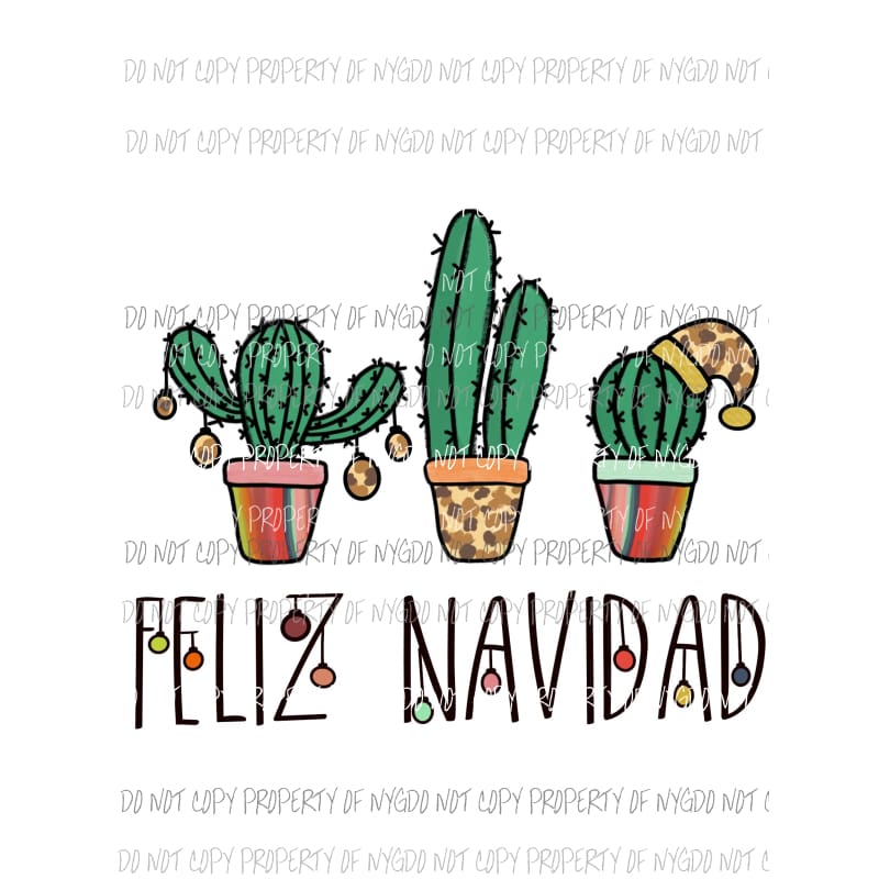 Feliz Navidad cactus trio Custom design Sublimation transfers Heat Transfer