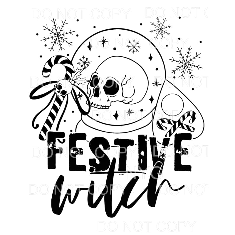 Festive Witch Skull Snow Globe Candy Canes Snowflakes