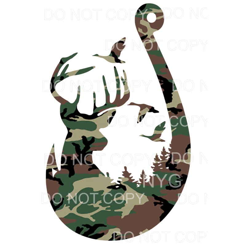 Fishing Hook Deer Mallards Camo Sublimation transfers - Heat