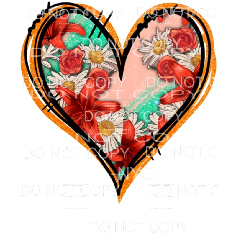 Floral Pink Green Orange Glitter Hearrt #2028 Sublimation