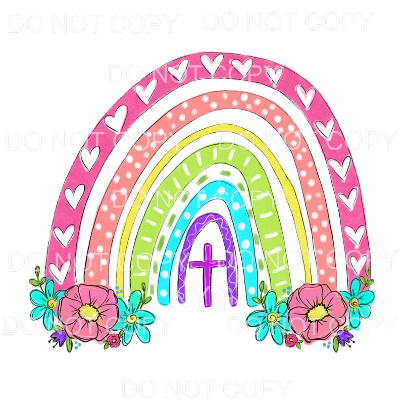 Floral Rainbow Cross Sublimation transfers - Heat Transfer