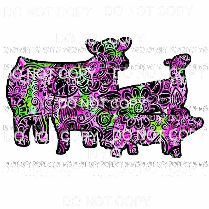 Flower Animals group cow pig sheep Sublimation transfers Heat Transfer