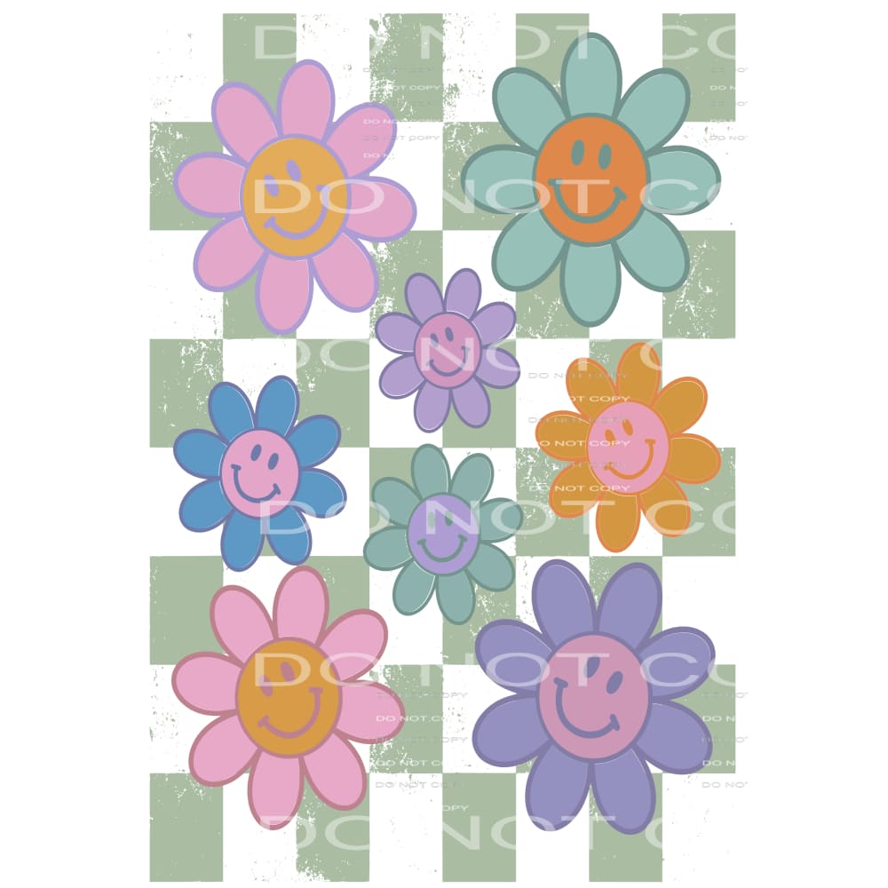 Flower Smile Face Checkerboard Retro # 12011 Sublimation