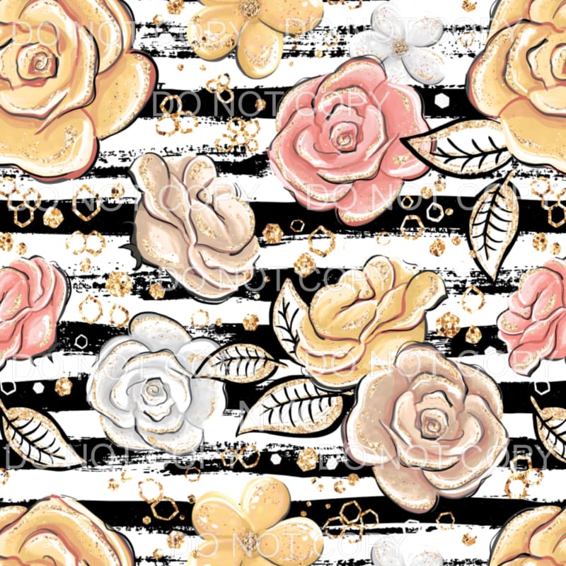 Flowers Gold Black Stripes Sheet Sublimation transfers -