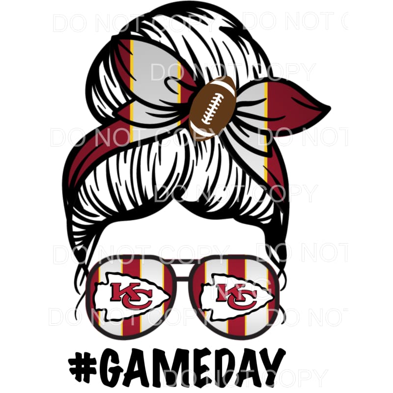 Game Day KC Kansas City Chiefs Messy Bun Football Maroon