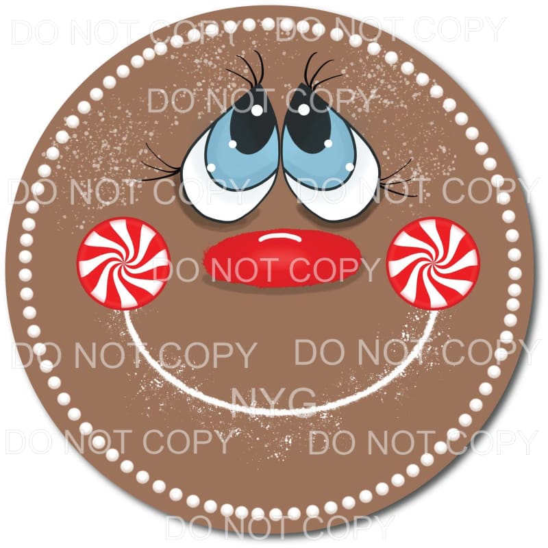 Gingerbreak Face Peppermint Candy Circle #1595 Sublimation