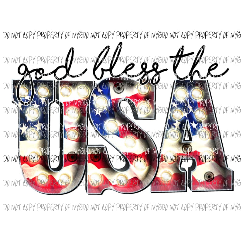 God Bless The USA flag marquee Sublimation transfers Heat Transfer