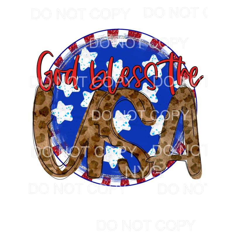 God Bless The USA Leopard Stars Blue Red Stripes Circle 4th