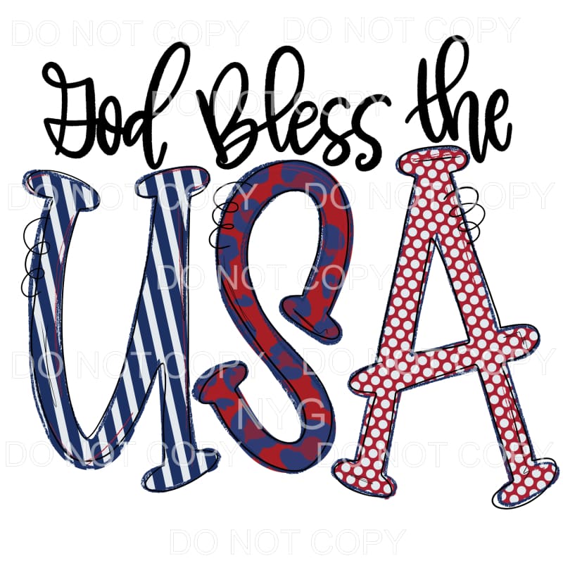 God Bless The USA Patterned Letters American Patriotic