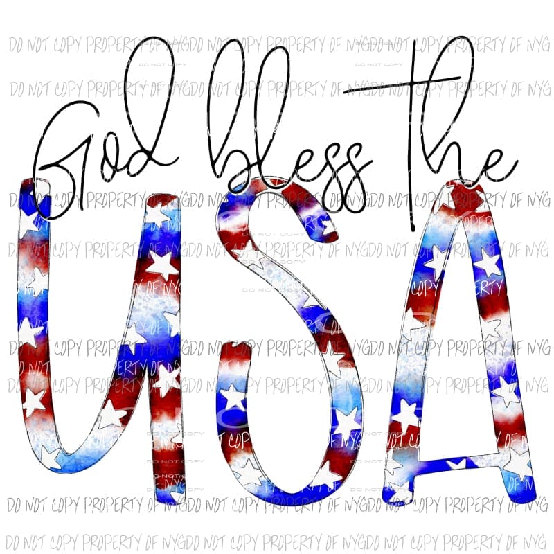 God Bless The USA watercolor Sublimation transfers Heat Transfer