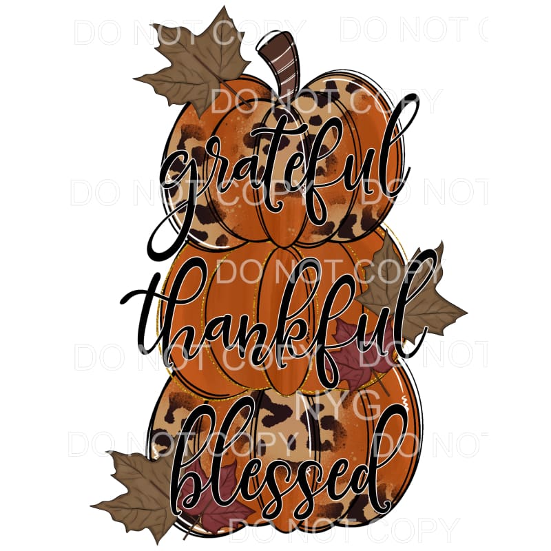 Grateful Thankful Blessed Stacked Pumpkins Leopard Brown