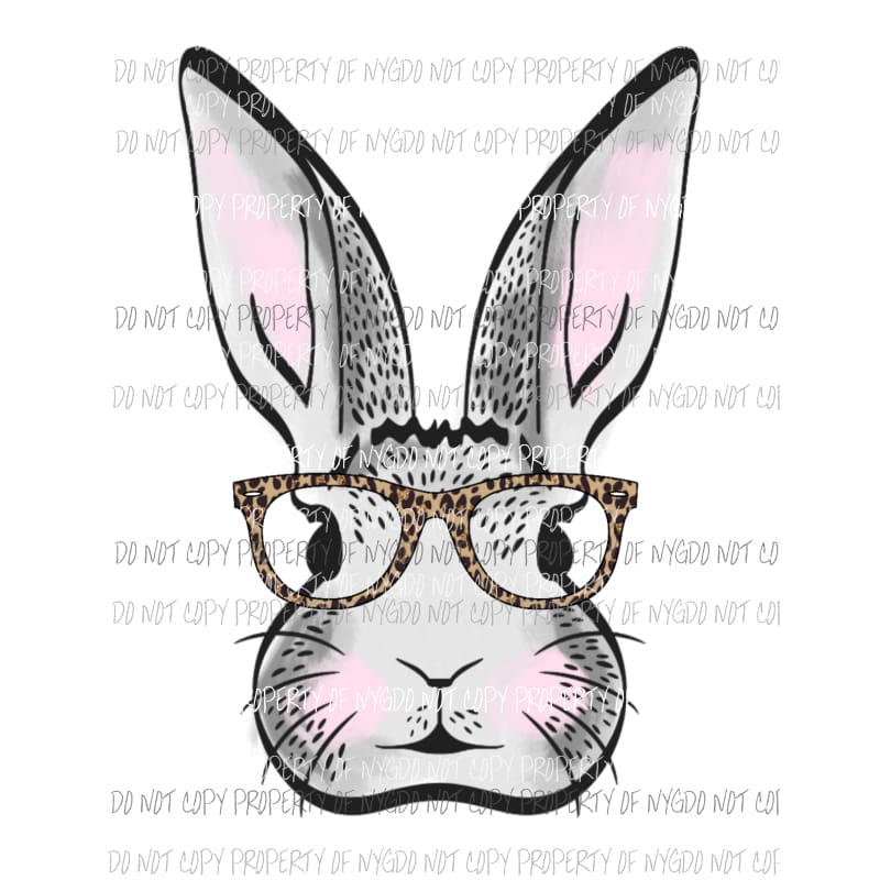 Grey Bunny with Glasses Sublimation transfers Heat Transfer
