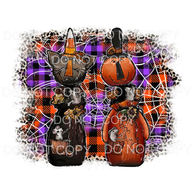 Halloween Black Cat Pumpkin Spider Web Leopard Plaid