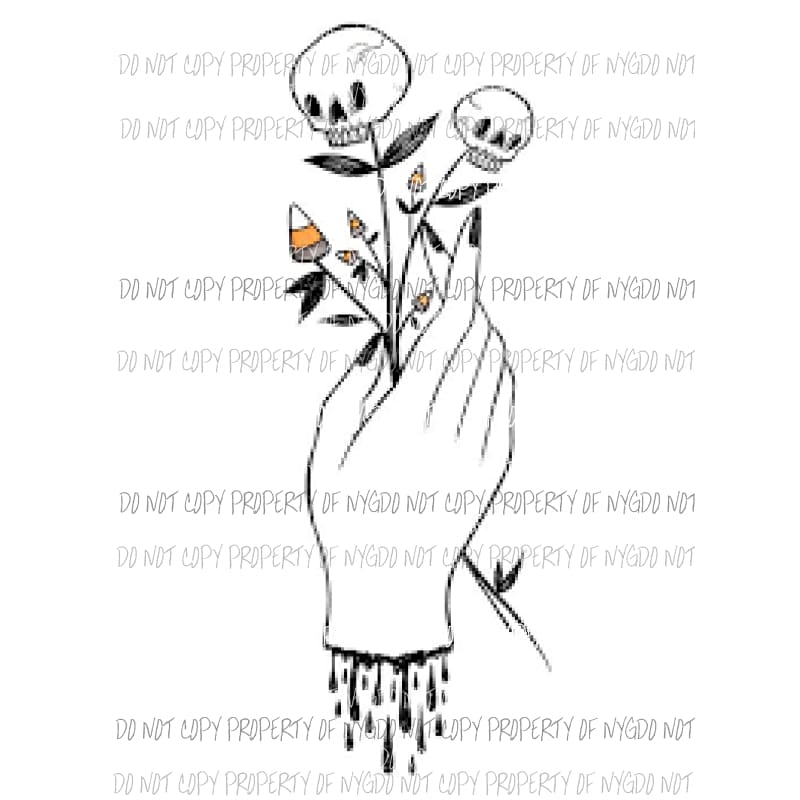 Halloween Hand holding skeleton flowers bleeding Sublimation transfers Heat Transfer