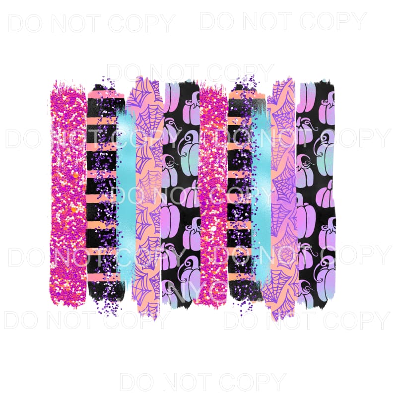 Halloween Pink Purple Glitter Stripes Spider Webs Pumpkins