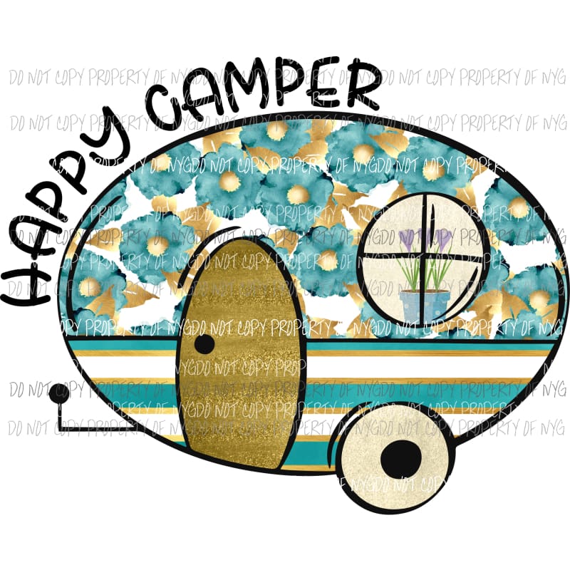 Happy Camper BLUE Sublimation transfers Heat Transfer