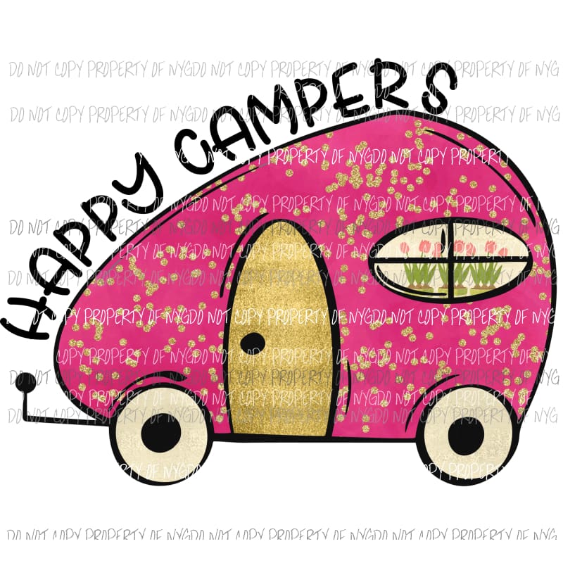 Happy Campers PINK Sublimation transfers Heat Transfer