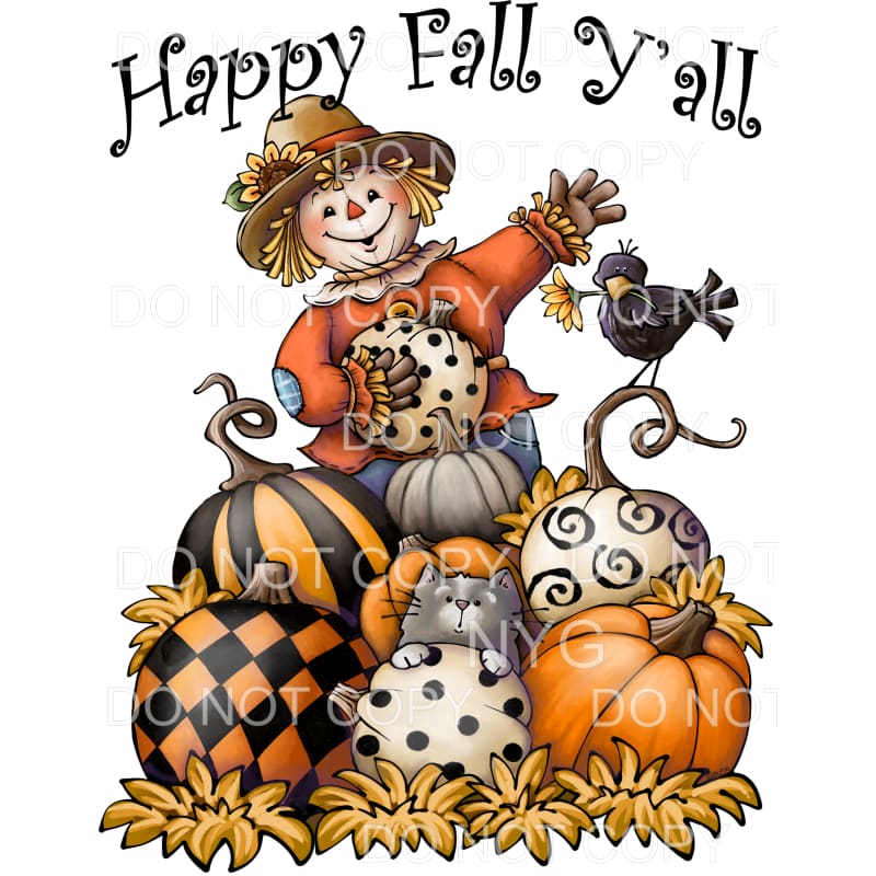 Happy Fall Y’all Scarecrow Pumpkins Cat Black Crow #409