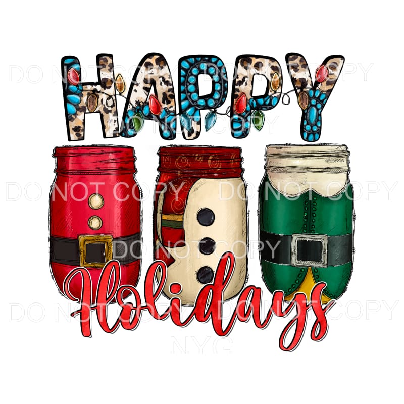 Happy Holidays Christmas Mason Jars # 131 Sublimation