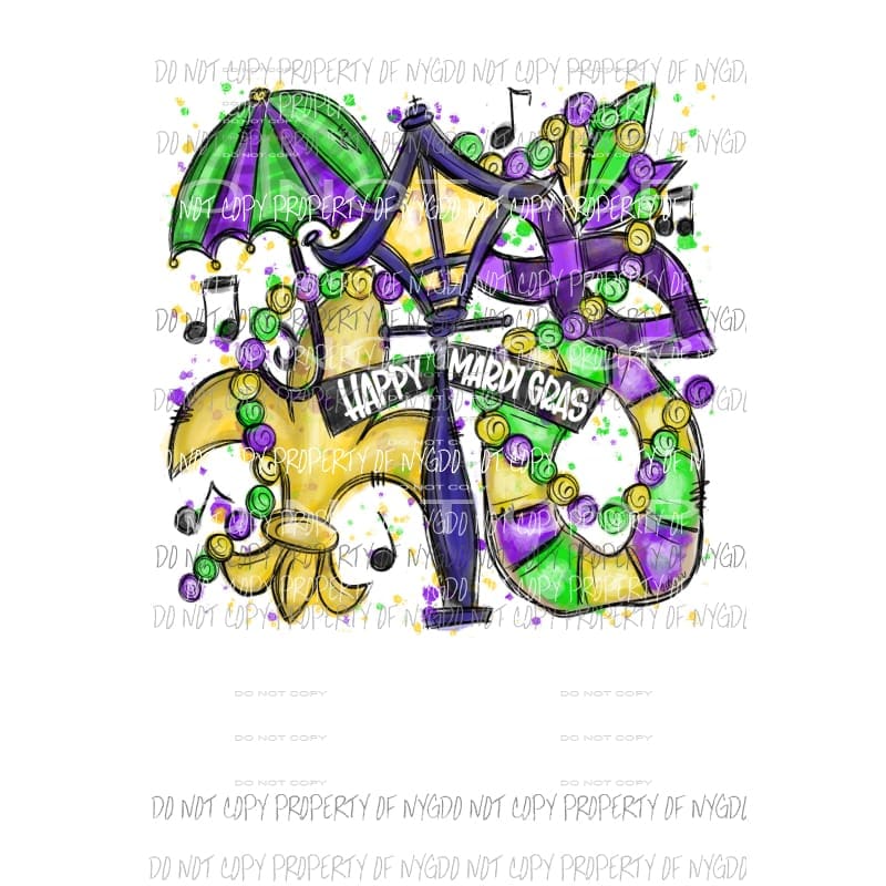Happy Mardi Gras fleur beads Louisiana Sublimation transfers Heat Transfer