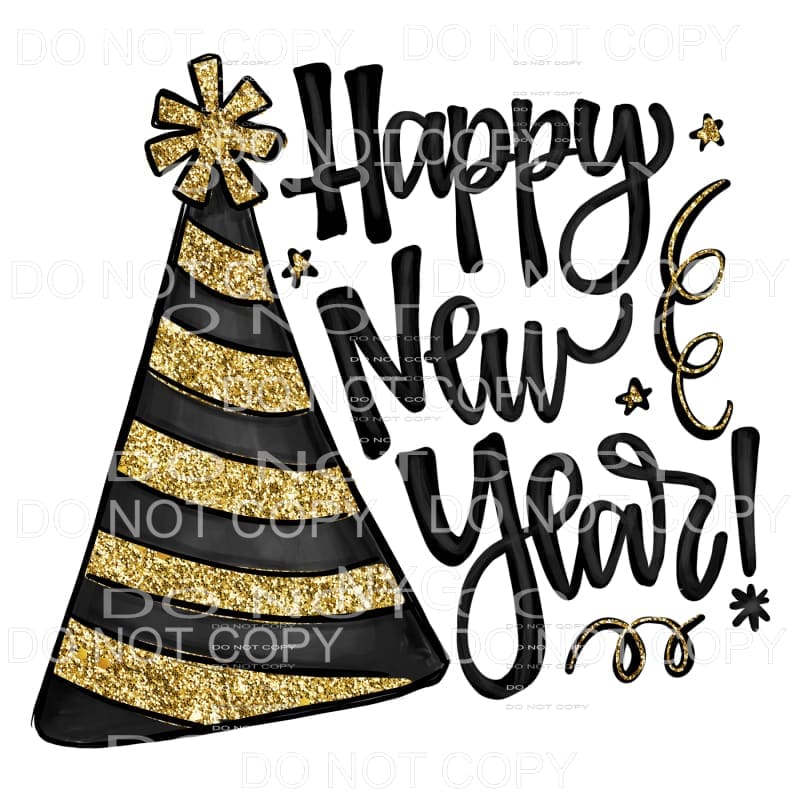 Happy New Year Black Gold Glitter Party Hat #1946