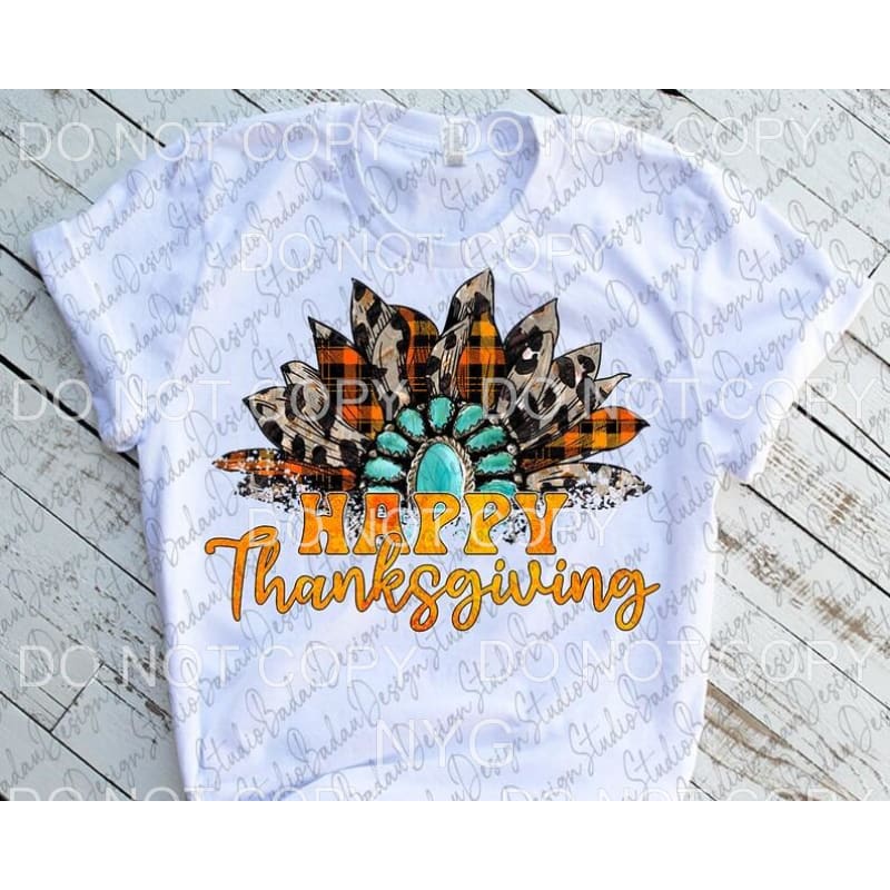 Happy Thanksgiving Leopard Orange Plaid Turquoise Sunflower