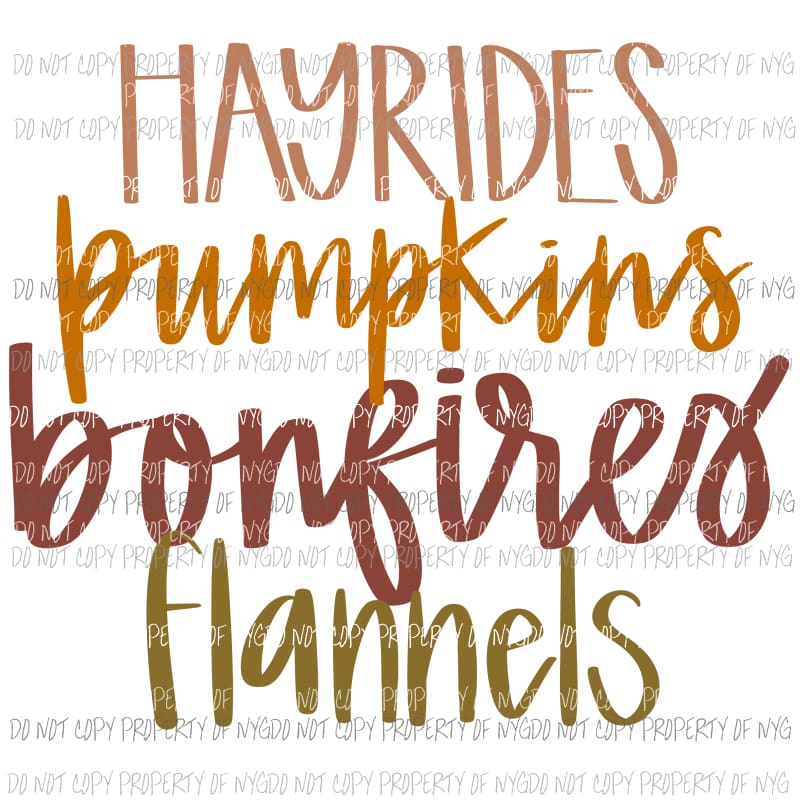 Hayrides Pumpkins Bonfires Flannels fall # 5 Sublimation transfers Heat Transfer