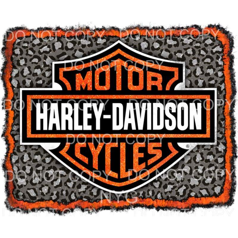 Harley Davidson Logo Grey Leopard Background Orange Frame