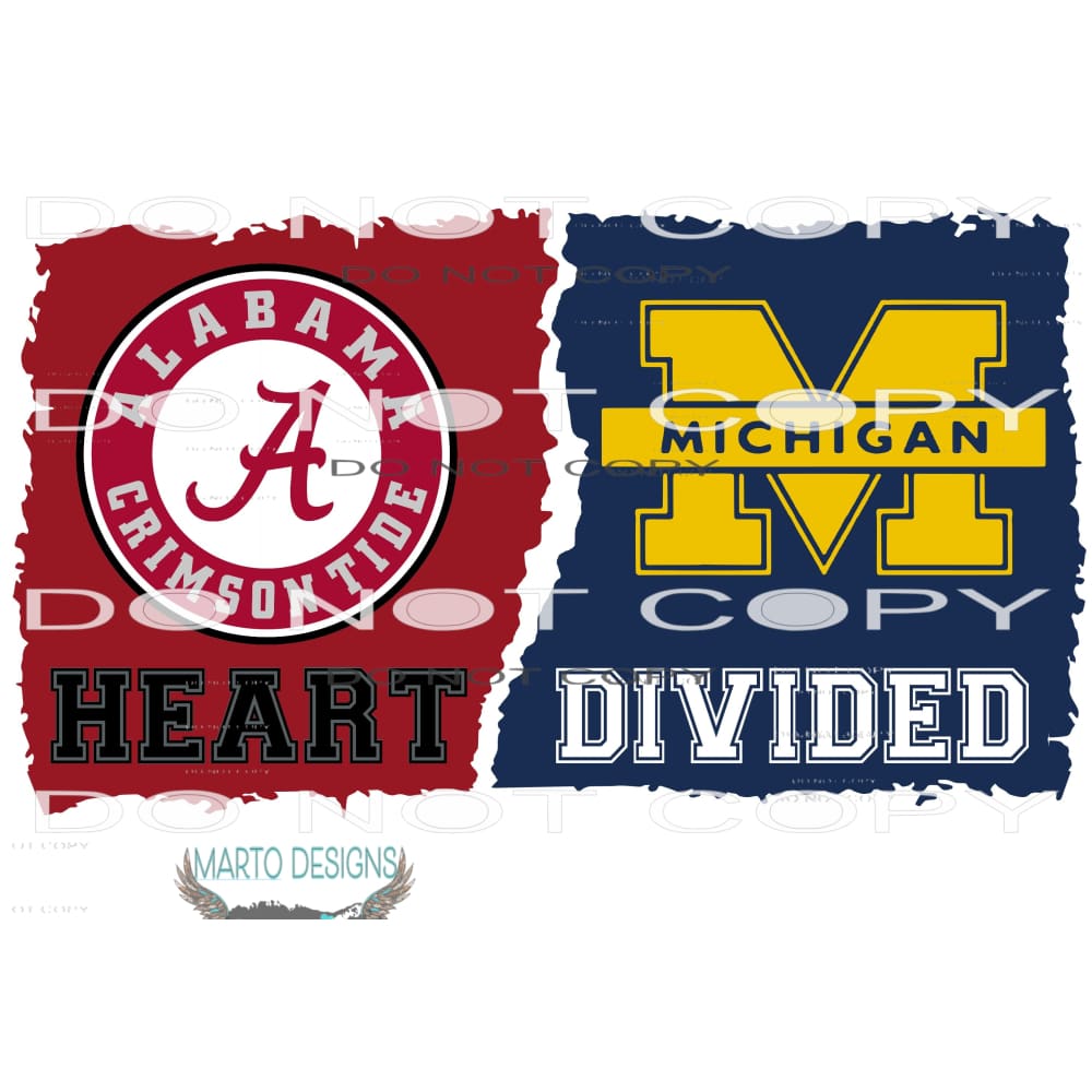 Heart Divided alabama michigan Sublimation transfers - Heat