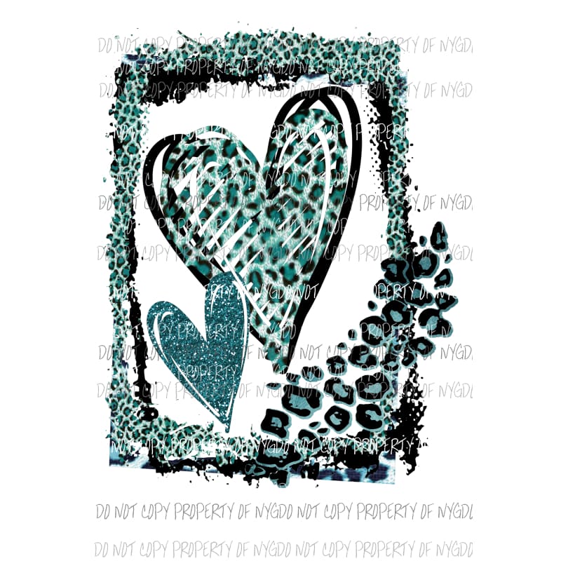 Heart Frame Teal leopard Sublimation transfers Heat Transfer