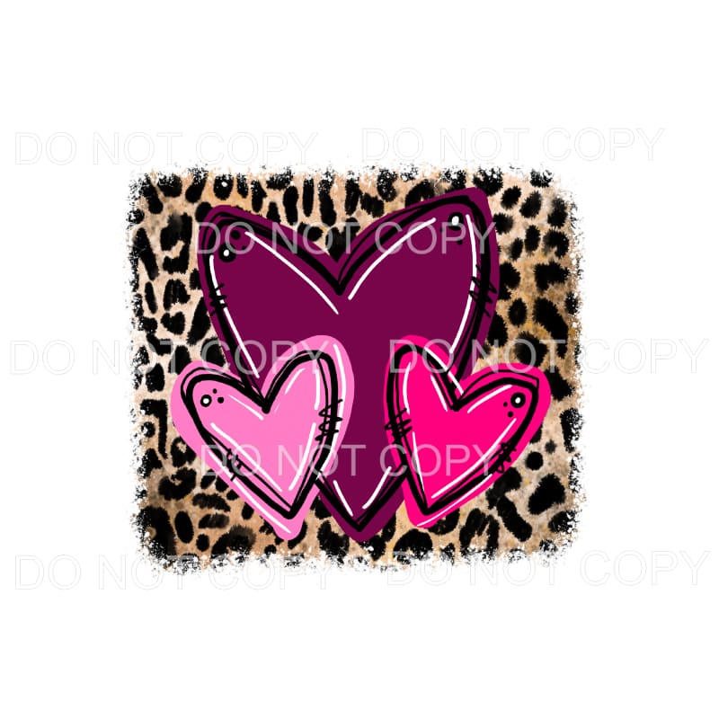 Heart Trio Pink Purple Leopard Background Sublimation