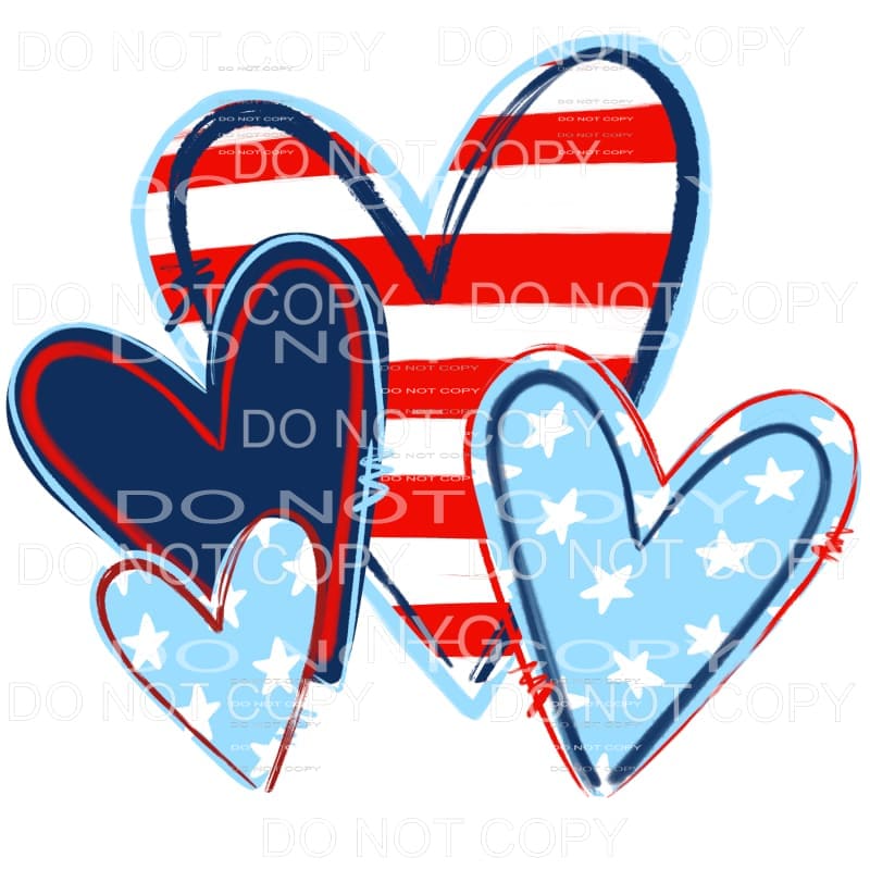 Hearts Red White Blue 4th of July USA America Sublimation