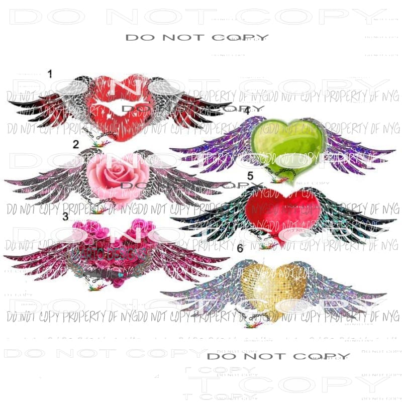 Hearts with wings choose 1-6 adult size Heat Transfer