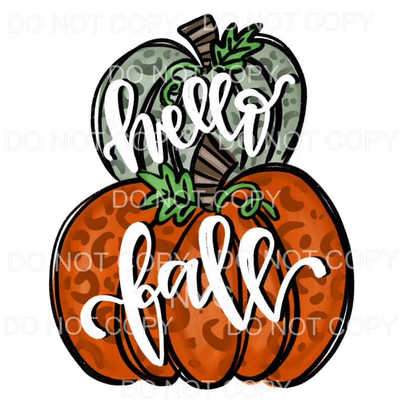 Hello Fall Leopard Pumpkin Stacked Green Orange Sublimation