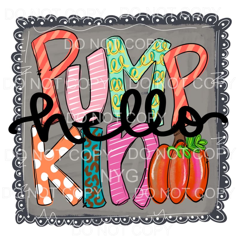 Hello Pumpkin Colorful Pattern Letters Grey Background