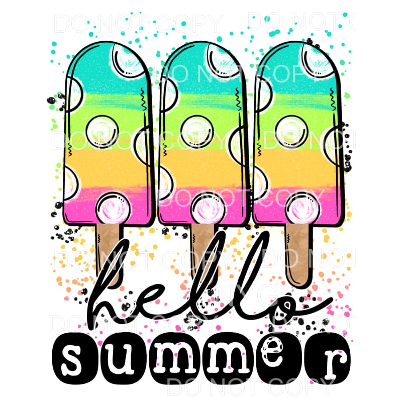 Hello Summer Ice Cream Popsicle Trio Rainbow Polka Dots