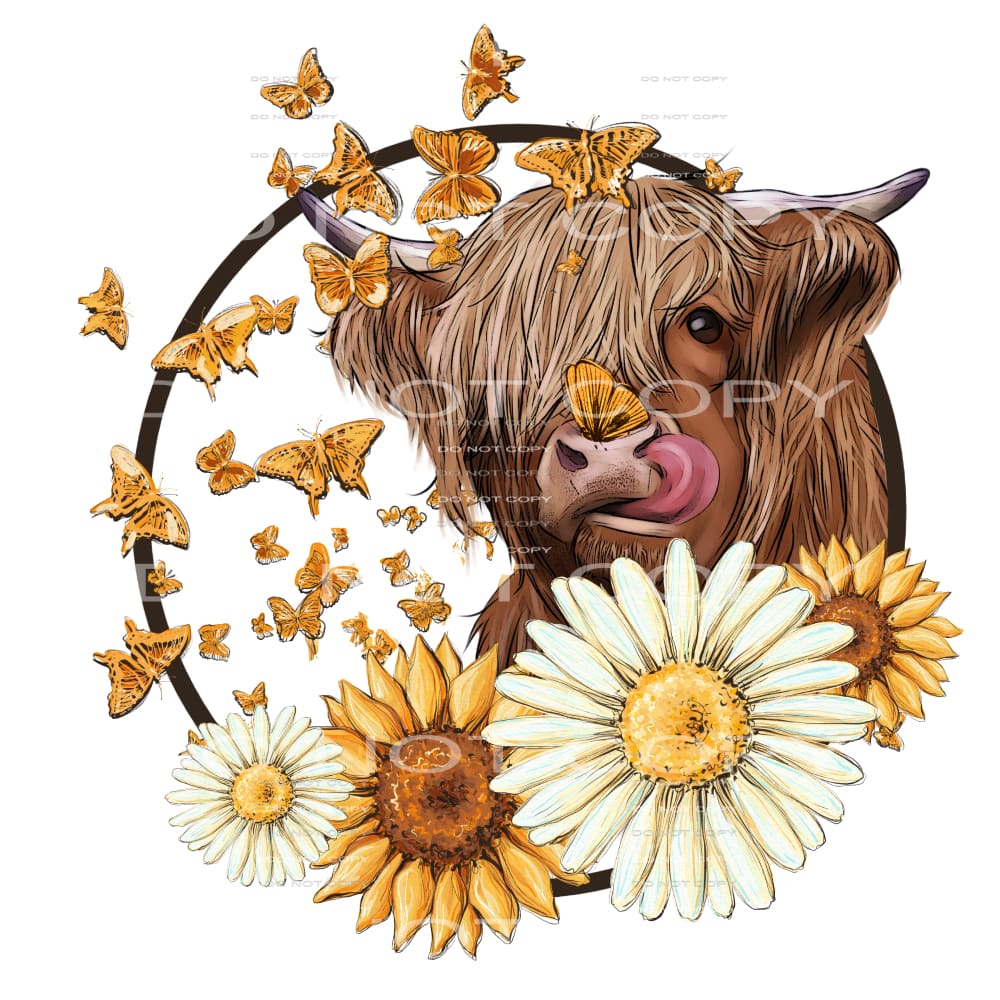 highland cow flowers # 1045 Sublimation transfers - Heat