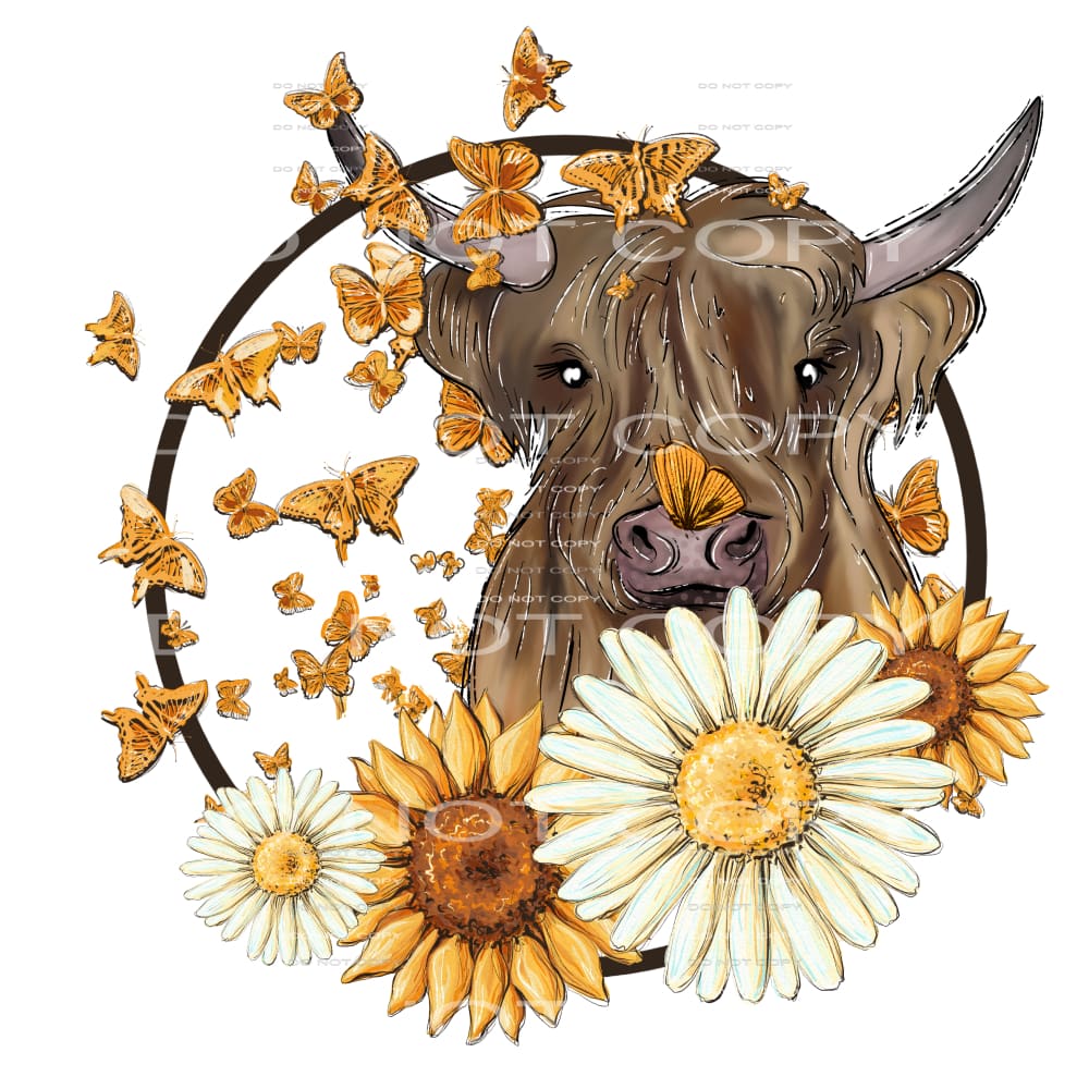 highland cow flowers # 1046 Sublimation transfers - Heat