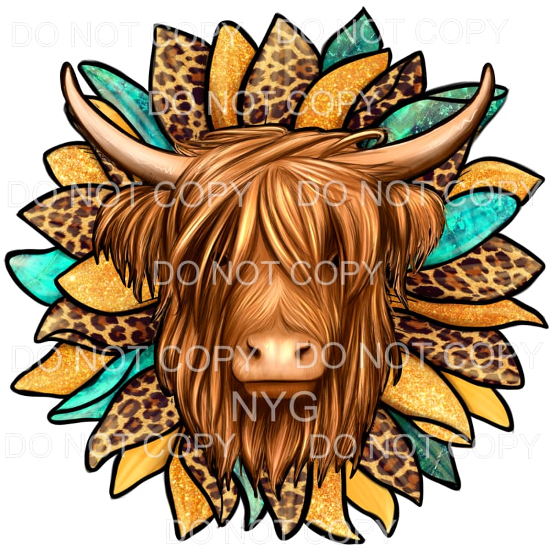 Highland Cow Sunflower Leopard Turquoise Gold Glitter #2095