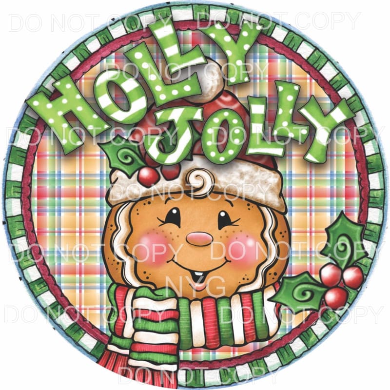 Holly Jolly Gingerbread Man Plaid Background Red Green