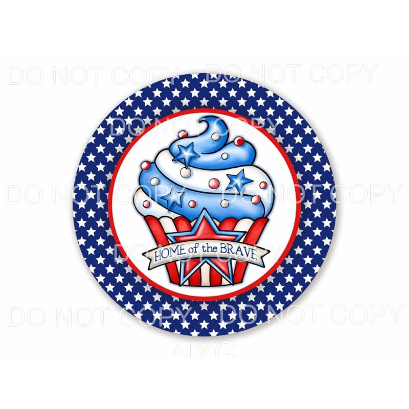 Home Of The Brave Cupcake Red White Blue Star Circle Frame