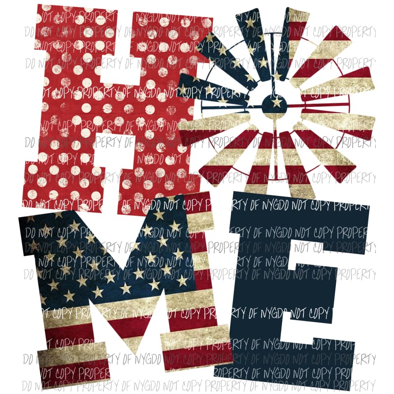 HOME windmill american flag Sublimation transfers Heat Transfer
